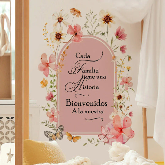 Cada Familia Tiene Una Historia Floral Arch Wall Decal