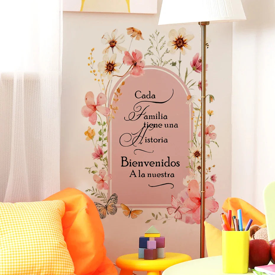 Cada Familia Tiene Una Historia Floral Arch Wall Decal