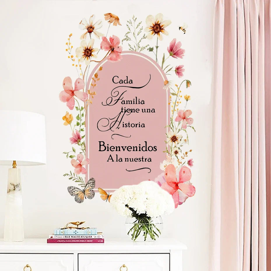 Cada Familia Tiene Una Historia Floral Arch Wall Decal