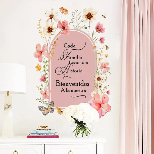 Cada Familia Tiene Una Historia Floral Arch Wall Decal
