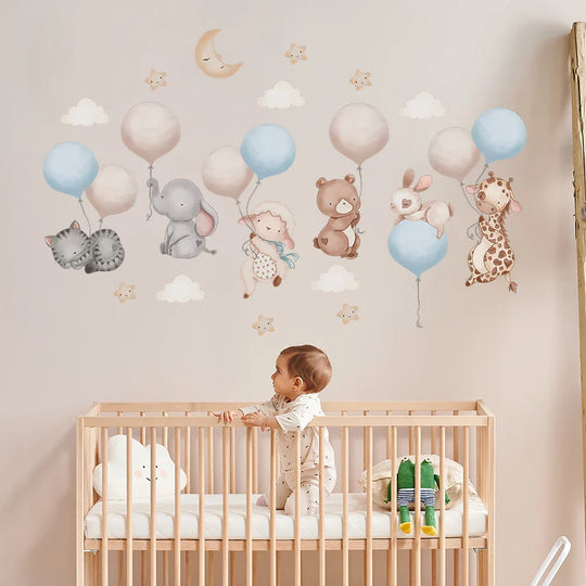Cartoon Animal Balloon Wall Decals For Kids Room Decor