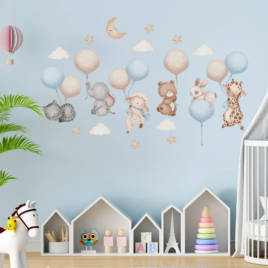 Cartoon Animal Balloon Wall Decals For Kids Room Decor