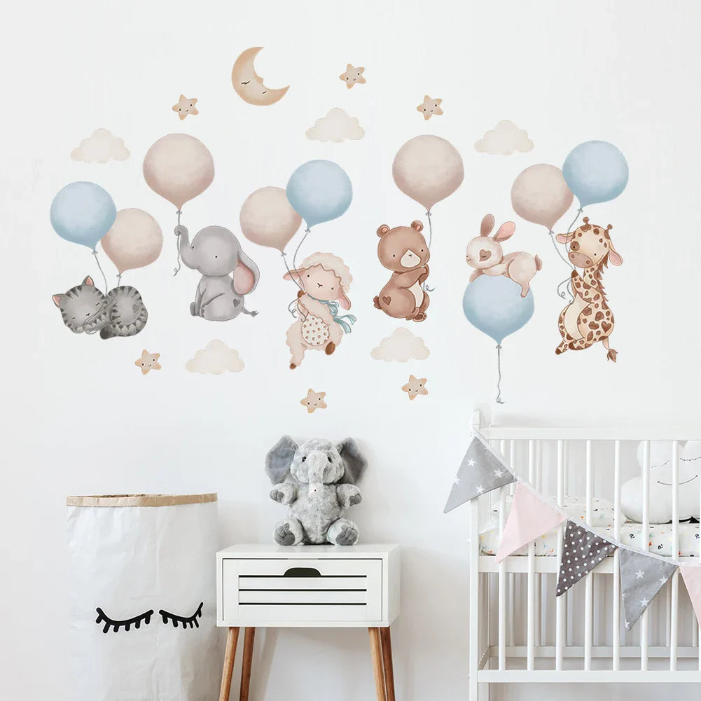 Cartoon Animal Balloon Wall Decals For Kids Room Decor