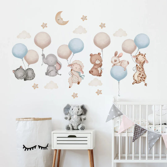 Cartoon Animal Balloon Wall Decals For Kids Room Decor