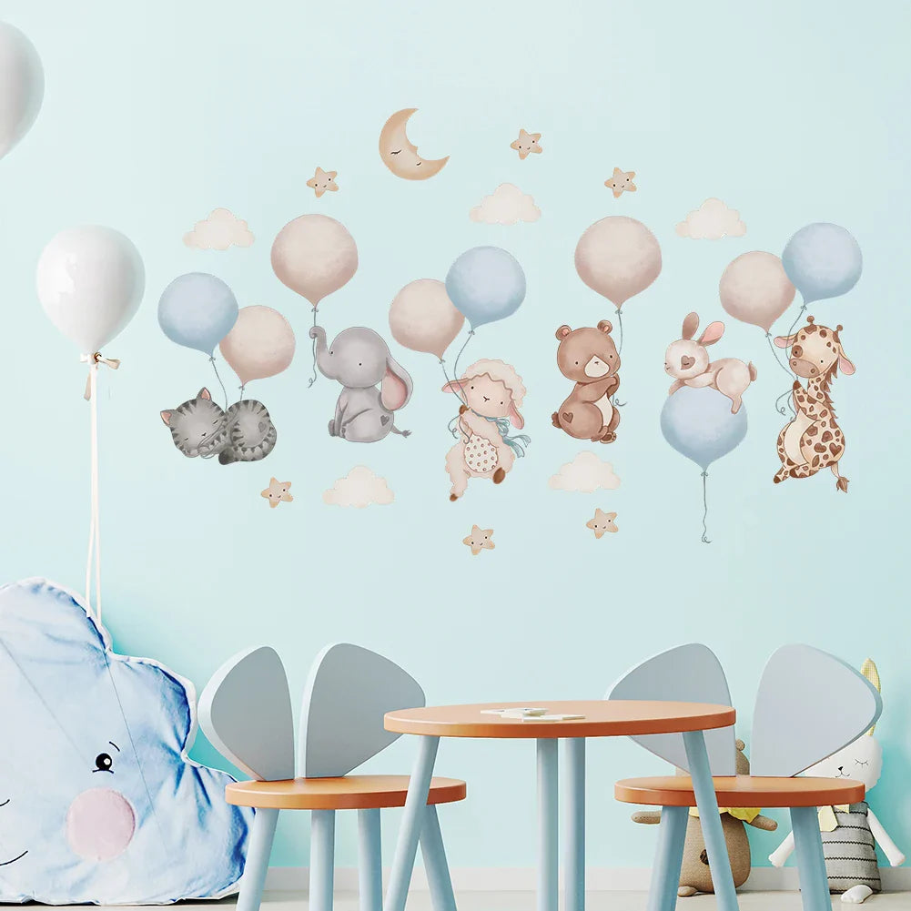 Cartoon Animal Balloon Wall Decals For Kids Room Decor