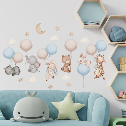 Cartoon Animal Balloon Wall Decals For Kids Room Decor