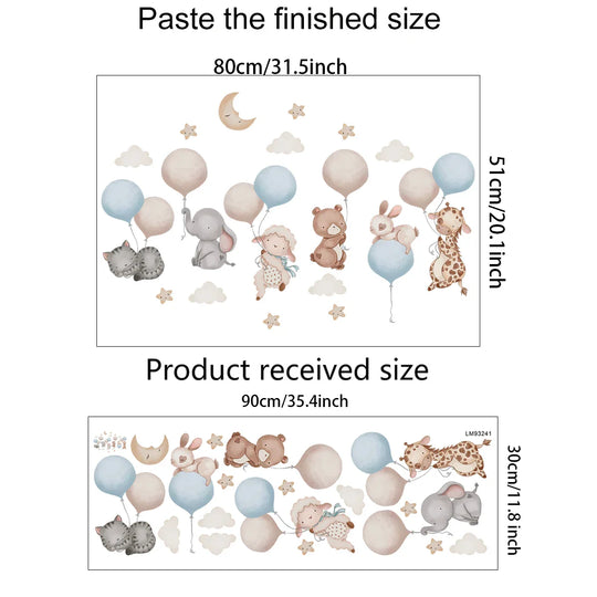 Cartoon Animal Balloon Wall Decals For Kids Room Decor