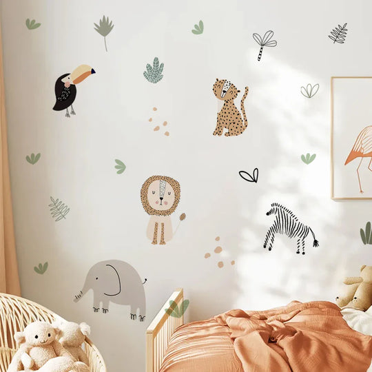 Cartoon Jungle Animals Nursery Wall Stickers