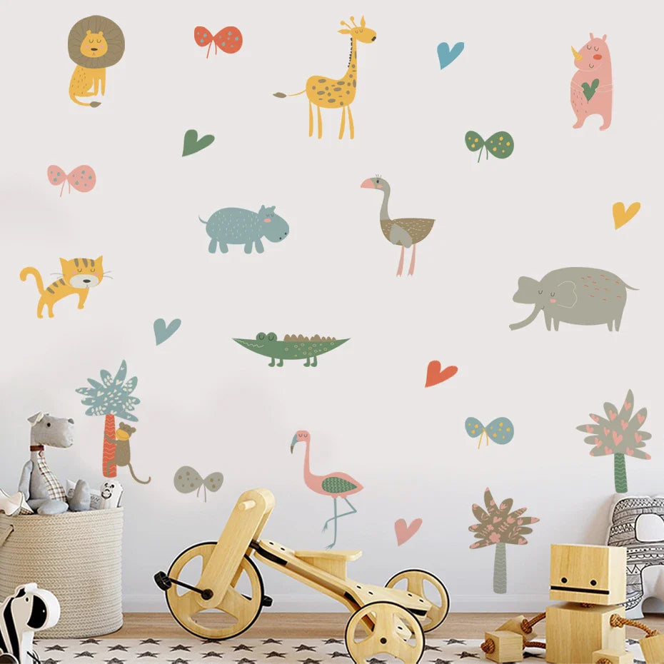 Cartoon Jungle Animals Nursery Wall Stickers