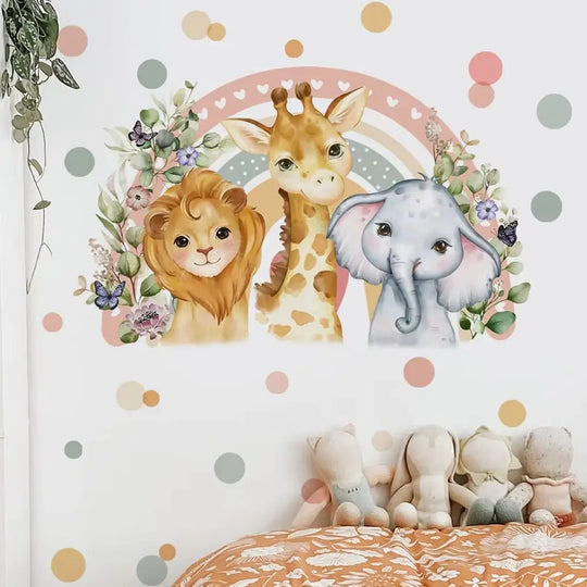 Cartoon Rainbow Safari Animal Wall Decals For Kids Room