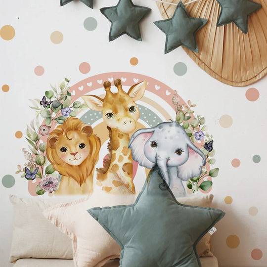 Cartoon Rainbow Safari Animal Wall Decals For Kids Room