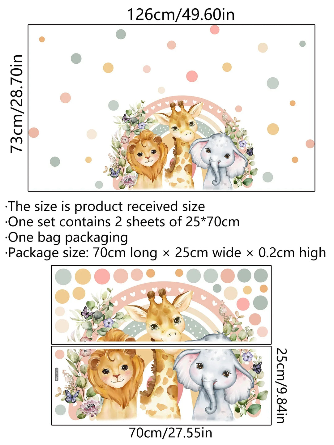 Cartoon Rainbow Safari Animal Wall Decals For Kids Room