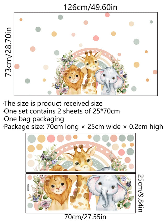 Cartoon Rainbow Safari Animal Wall Decals For Kids Room