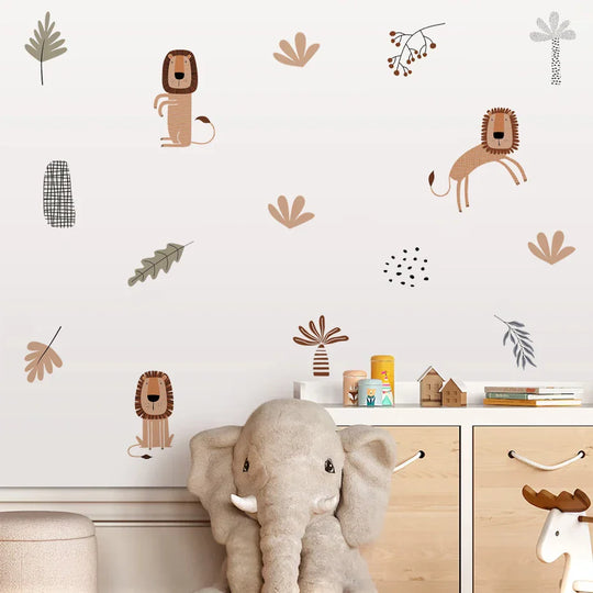 Cartoon Safari Animal Wall Decals For Kids Room Decor