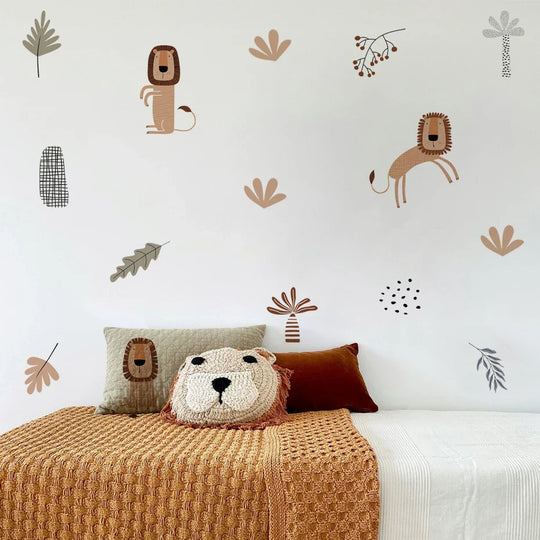 Cartoon Safari Animal Wall Decals For Kids Room Decor