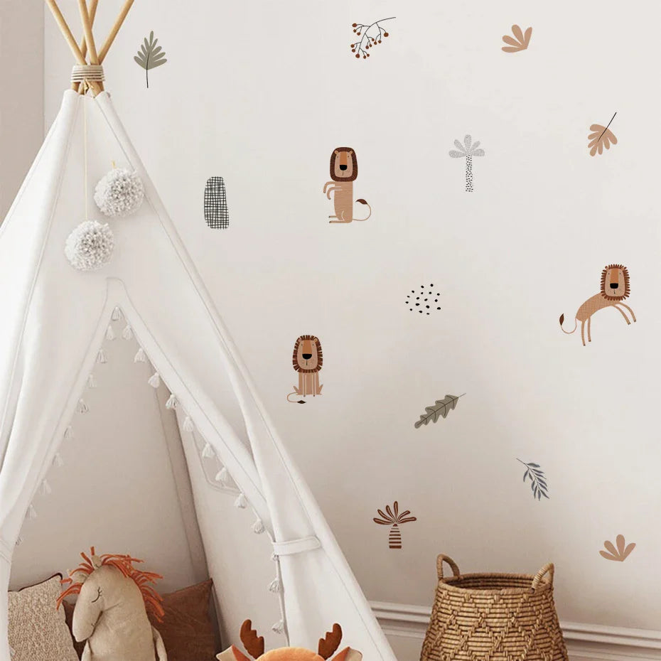 Cartoon Safari Animal Wall Decals For Kids Room Decor