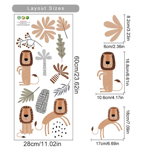 Cartoon Safari Animal Wall Decals For Kids Room Decor