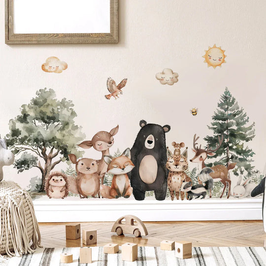 Cartoon Woodland Animal Wall Decals For Kids Room