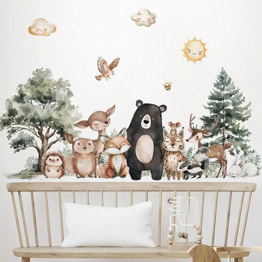 Cartoon Woodland Animal Wall Decals For Kids Room