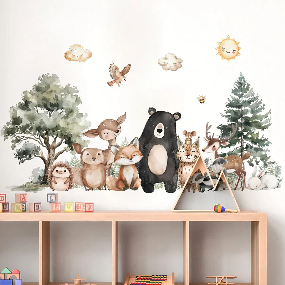 Cartoon Woodland Animal Wall Decals For Kids Room