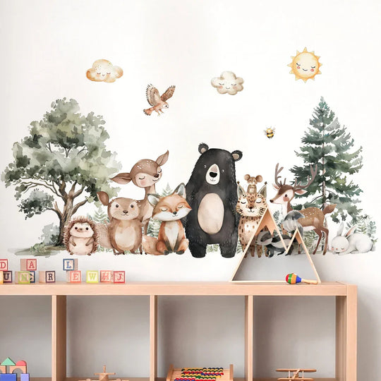 Cartoon Woodland Animal Wall Decals For Kids Room