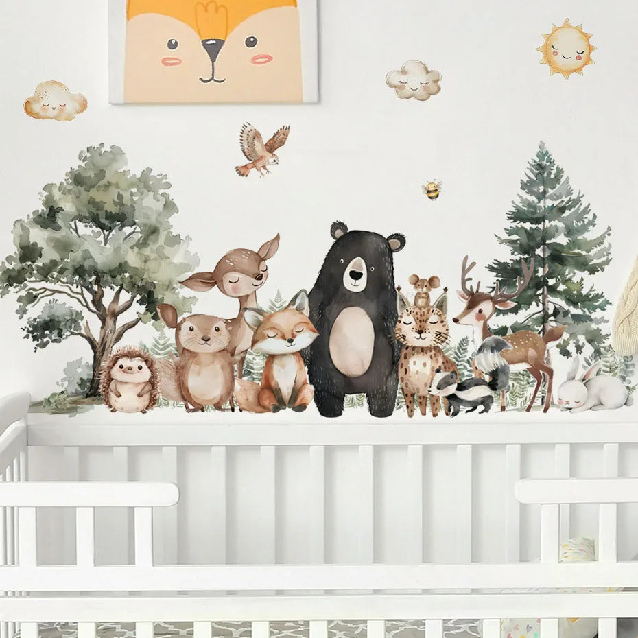 Cartoon Woodland Animal Wall Decals For Kids Room