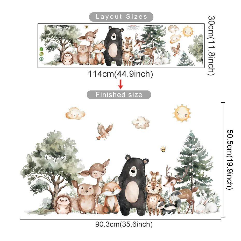 Cartoon Woodland Animal Wall Decals For Kids Room