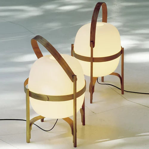 Standing Frame Table Lamp with Wooden Finish and White Glass Shade
