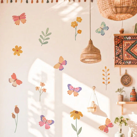 Colorful Butterfly And Flower Wall Decals For Girls Room