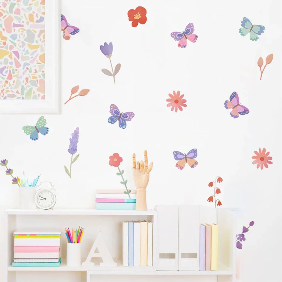 Colorful Butterfly And Flower Wall Decals For Girls Room