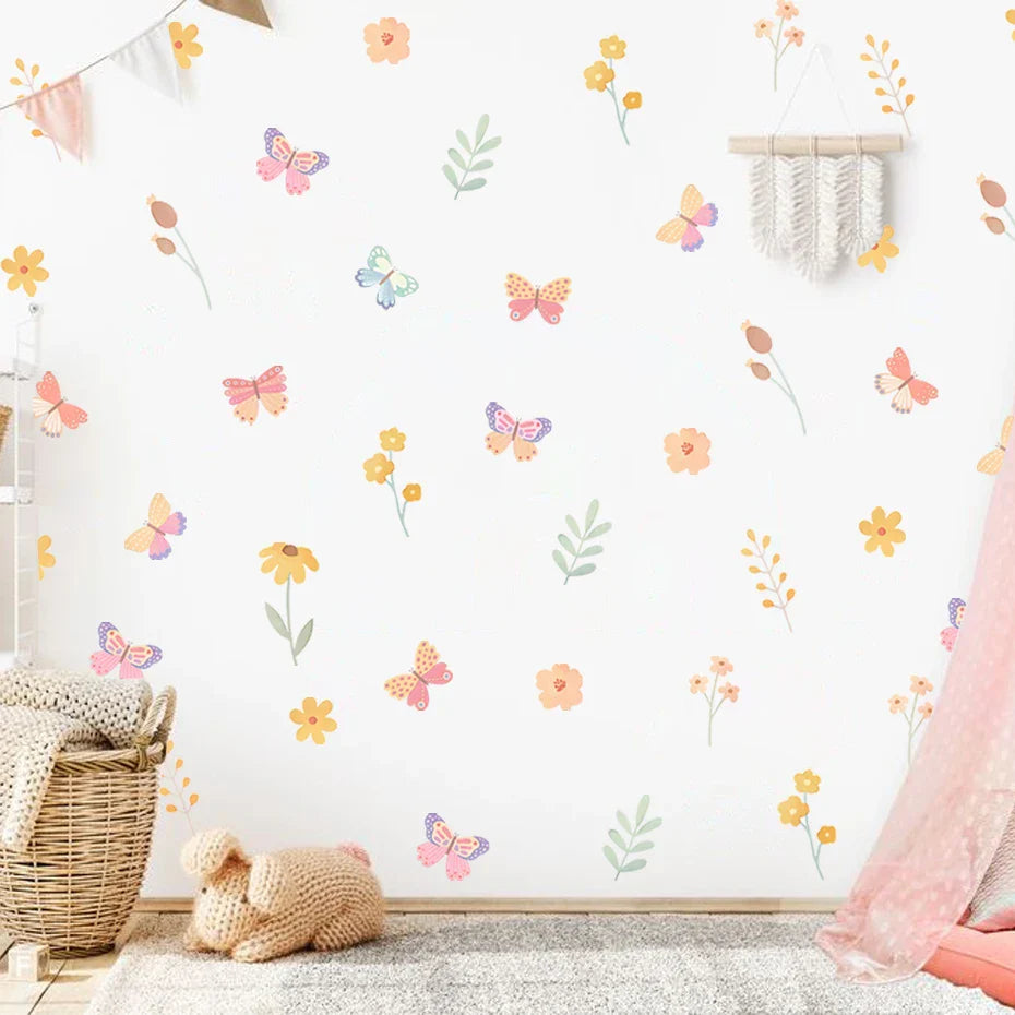 Colorful Butterfly And Flower Wall Decals For Girls Room