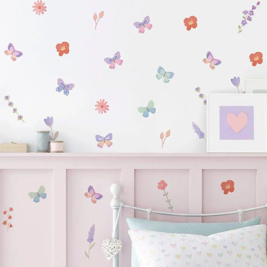 Colorful Butterfly And Flower Wall Decals For Girls Room