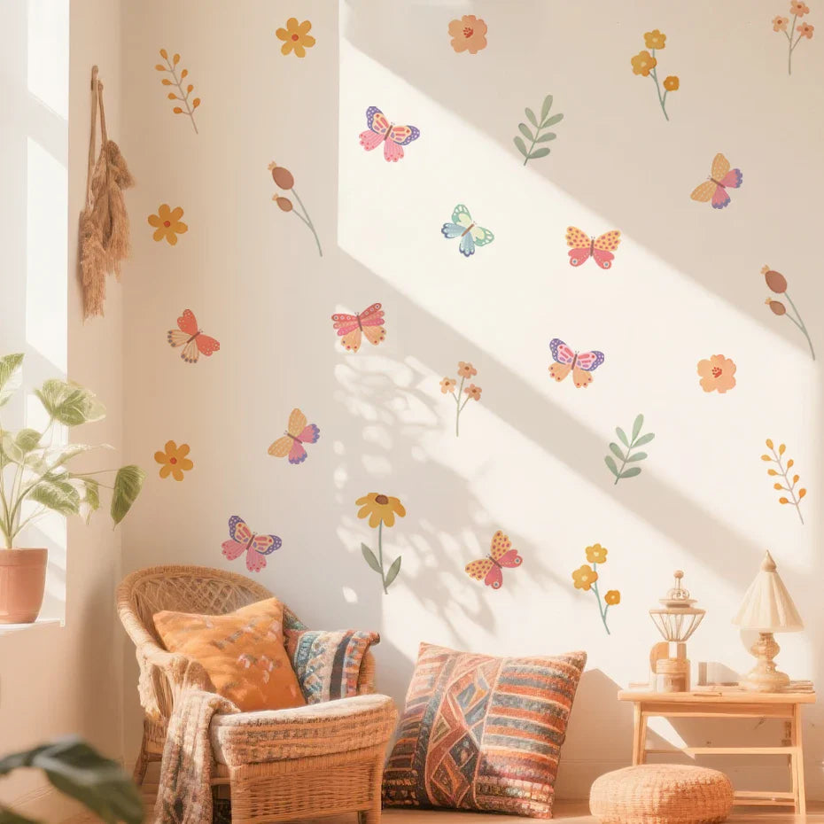 Colorful Butterfly And Flower Wall Decals For Girls Room