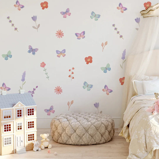 Colorful Butterfly And Flower Wall Decals For Girls Room