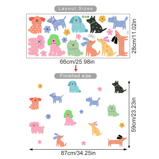 Cute Colorful Puppy Dogs And Flowers Wall Decals For Kids Room