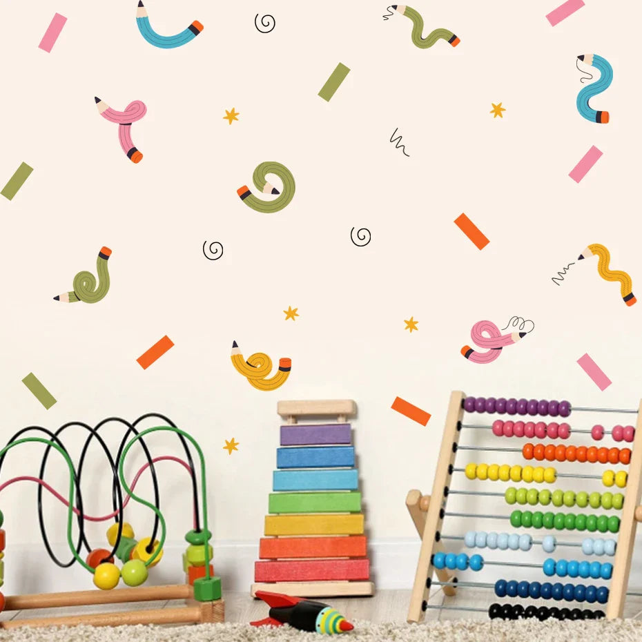Colorful Crazy Crayons Cartoon Wall Decals For Kids Room