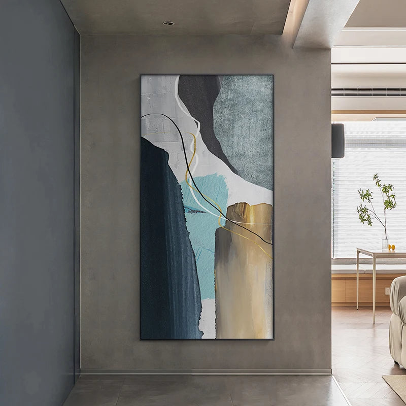 Colorful Golden Flash Geomorphic Abstract Canvas Wall Art Unframed