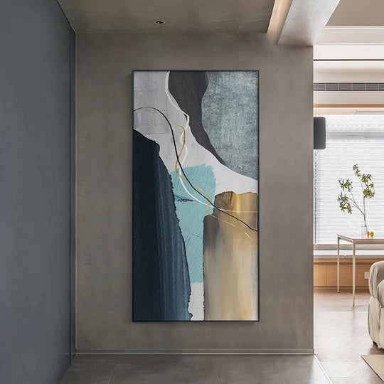 Colorful Golden Flash Geomorphic Abstract Canvas Wall Art Unframed