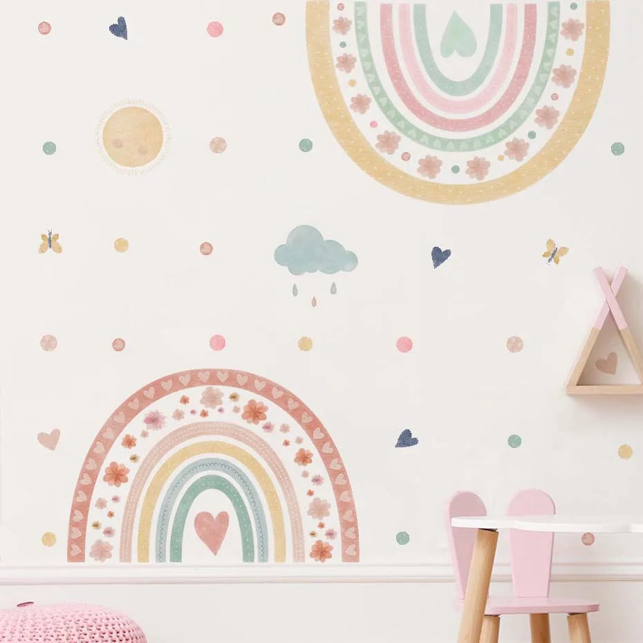 Colorful Rainbow Heart Cloud Wall Decals