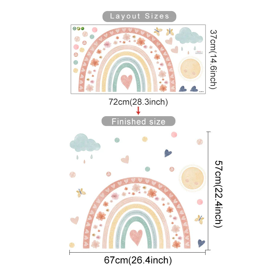 Colorful Rainbow Heart Cloud Wall Decals
