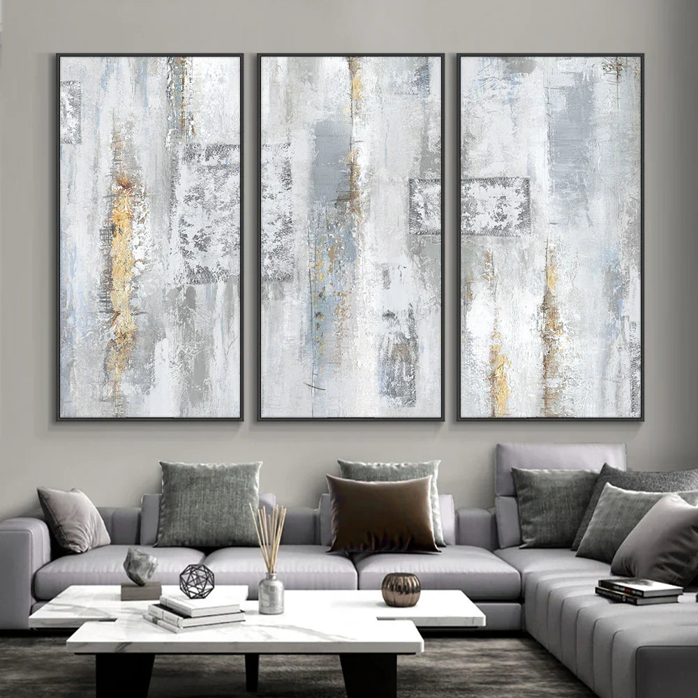 Contemporary Shades of Gray Abstract Vertical Canvas Wall Art Unframed