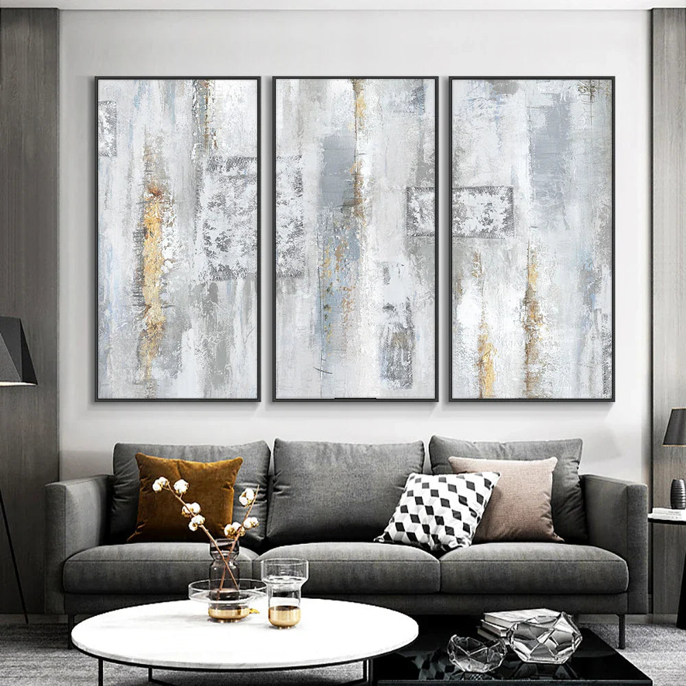 Contemporary Shades of Gray Abstract Vertical Canvas Wall Art Unframed