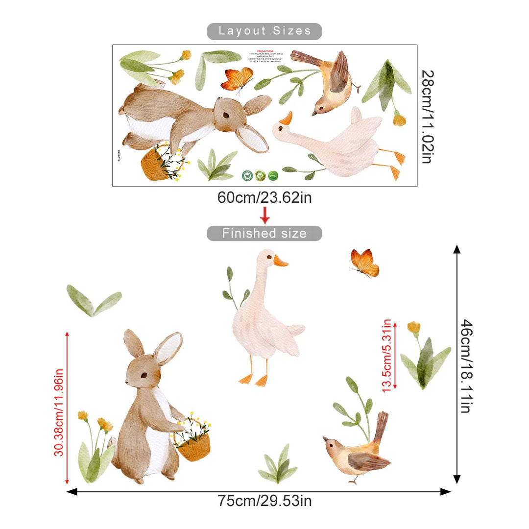 Countryside Animals Cartoon Wall Decals For Kids Room Decor