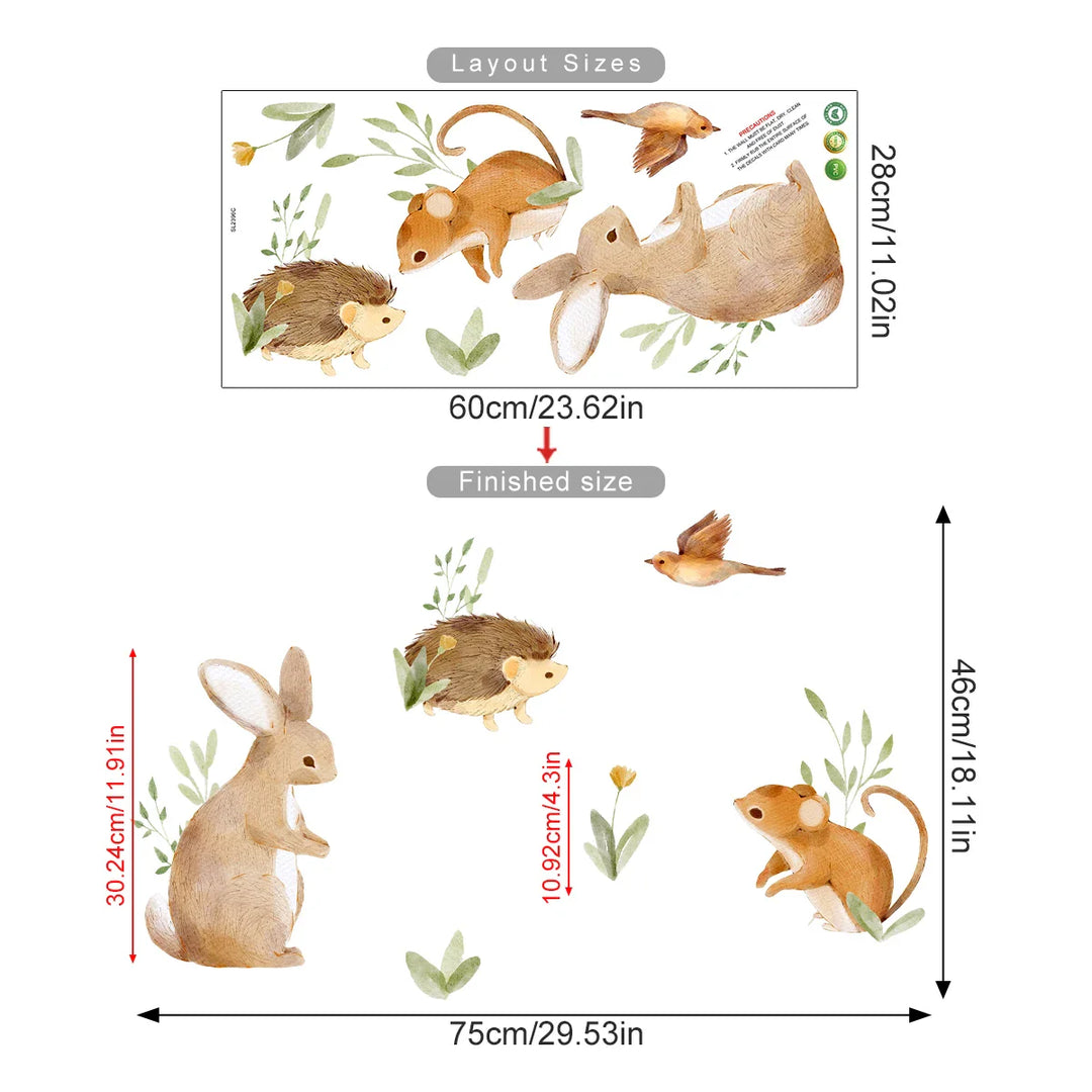 Countryside Animals Cartoon Wall Decals For Kids Room Decor