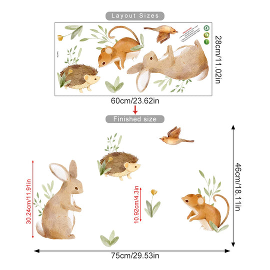 Countryside Animals Cartoon Wall Decals For Kids Room Decor