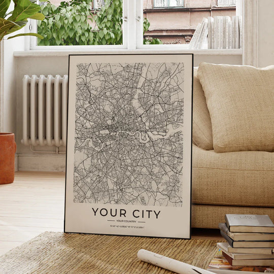 Custom City Map Minimalist Canvas Wall Art Print