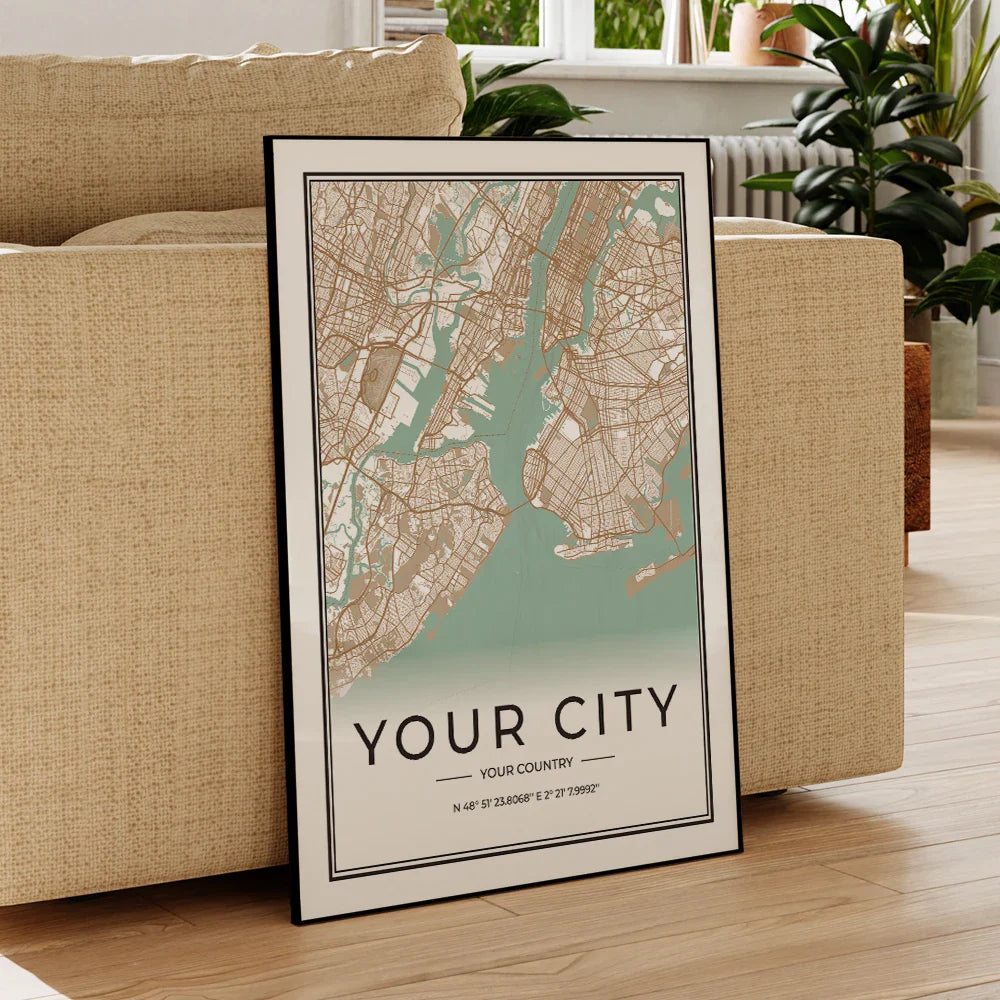 Custom City Map Minimalist Canvas Wall Art Print