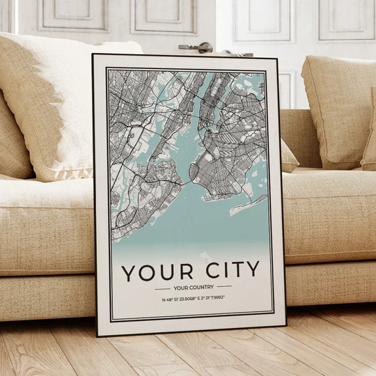 Custom City Map Minimalist Canvas Wall Art Print
