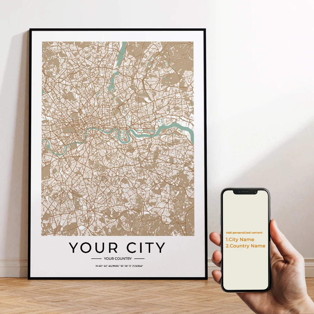 Custom City Map Minimalist Canvas Wall Art Print