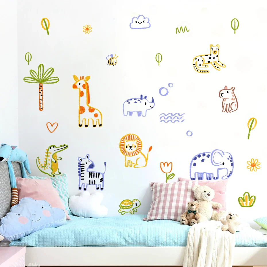 Cute Artistic Animal Line Art Wall Decals For Nursery Decor